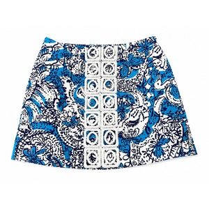 Lilly Pulitzer Blue White Floral Paisley Lace Trim Mini Skort Size 2 CoastalPrep